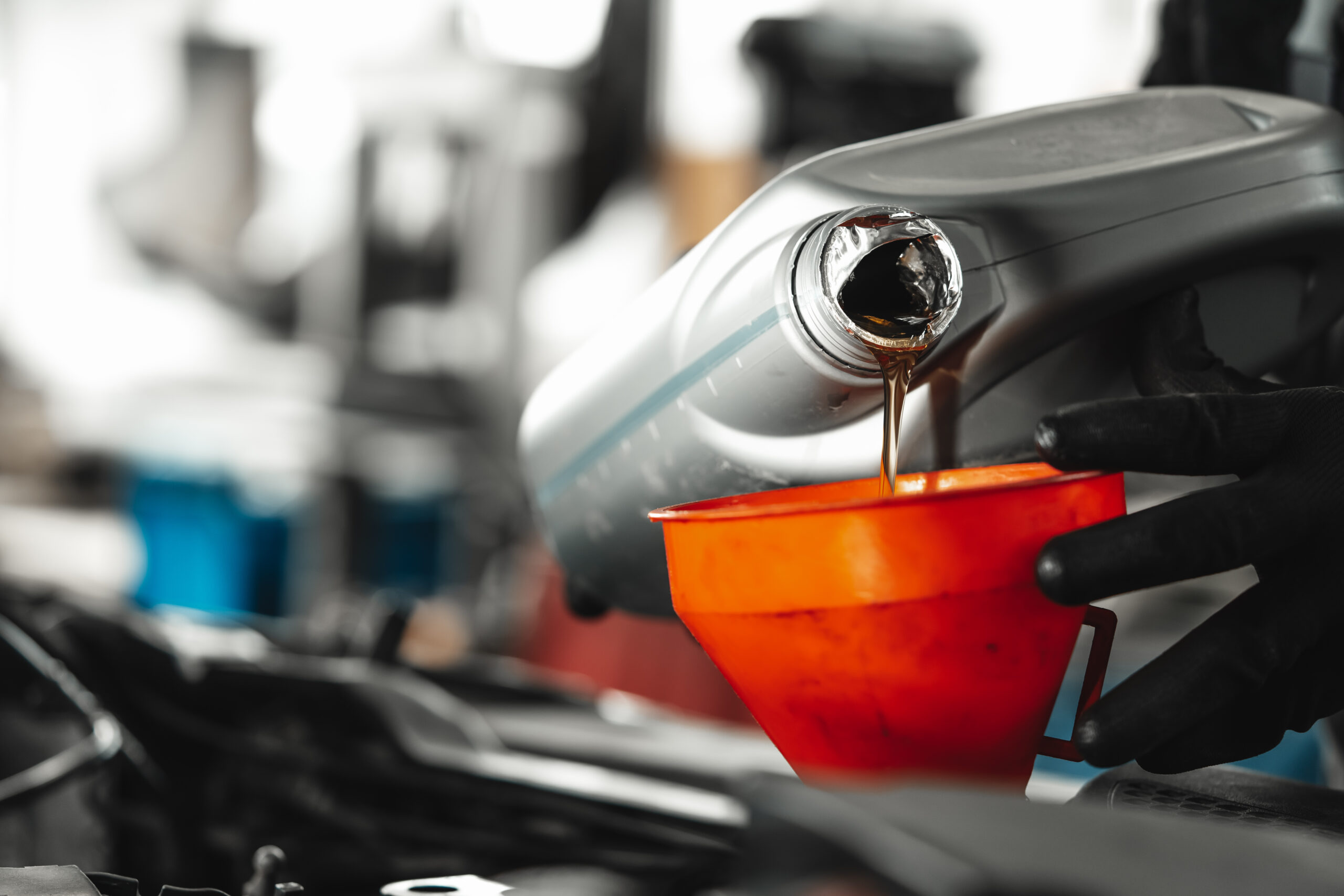 close up view of an oil change
